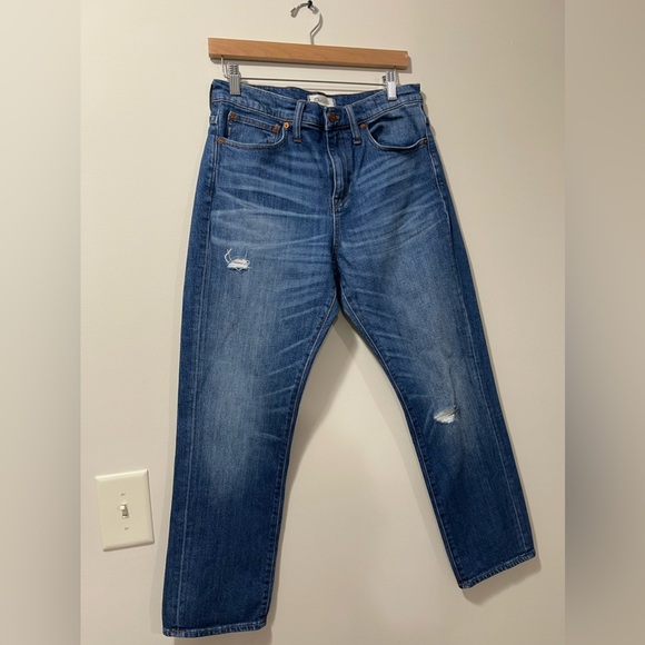 Madewell Medium Wash Straight Crop Frayed Denim Jeans Size 30 - Picture 4 of 10